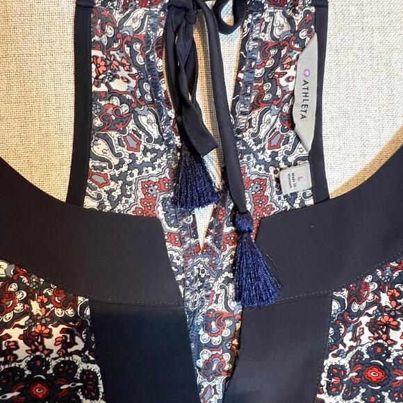 Athleta Medallion Dunes Tank Top Women's L Tie Racer Back Boho Keyhole Tassels - Picture 6 of 12